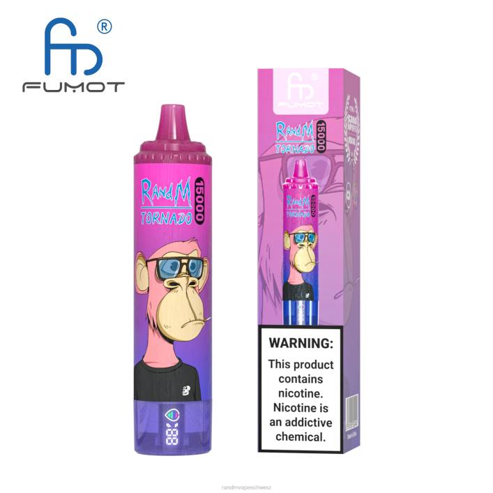 RandM Tornado Schweiz | Fumot RandM Tornado 00P253 15000 Vape-Gerät mit Akku und E-Liquid-Display Version 3 Mango auf Eis